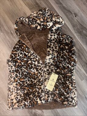 Xongtai Leopard Print Faux Fur Hooded Vest - Brown